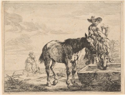 Bir Yalakta İçen İki At by Dirck Stoop