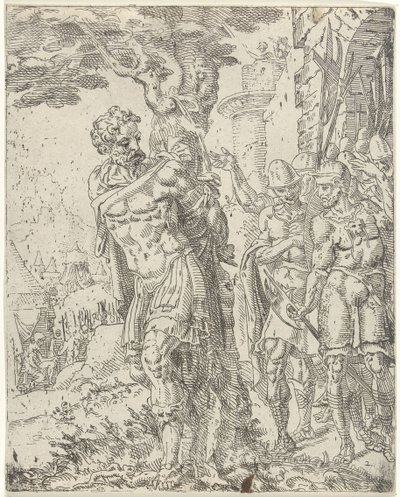 Achior bir ağaca bağlı Judit ve Holofernes (dizi başlığı) by Dirck Volckertsz. Coornhert (attributed to)