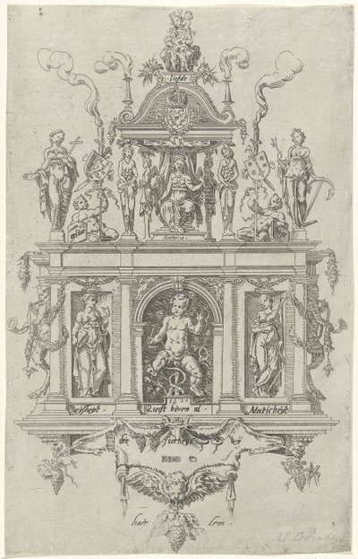 Retorik De Wijngaertrancken Haarlem odasının Blazon by Dirck Volckertsz. Coornhert (attributed to)