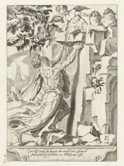 Kör Arzu ve zenginlik ümidi tarafından insan sürüklenir Para umudunun yararsızlığı (dizi adı) by Dirck Volckertsz. Coornhert