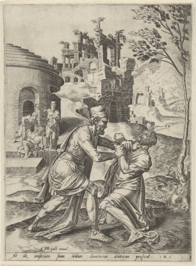 Nankör kul ile borçlunun kavgası Şükürsüz Hizmetkar benzetmesi (dizi başlığı) by Dirck Volckertsz. Coornhert