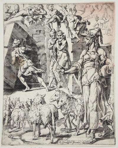 Yakup kuyunun ağzından taşı yuvarlayarak by Dirck Volckertsz. Coornhert