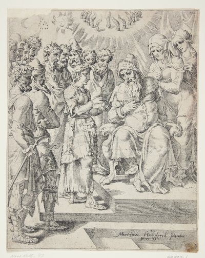 Yusuf rüyasını babasına anlatıyor by Dirck Volckertsz. Coornhert
