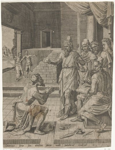 Hizmetçinin borcunun kral tarafından affı Şükürsüz Hizmetkarın benzetmesi (dizi başlığı) by Dirck Volckertsz. Coornhert
