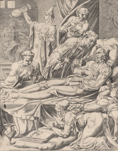 Ölüm Yatağında Zengin Adam, Lazarus ve Zengin Adam Meselinden, levha 2, 1551. by Dirck Volkertsen Coornhert