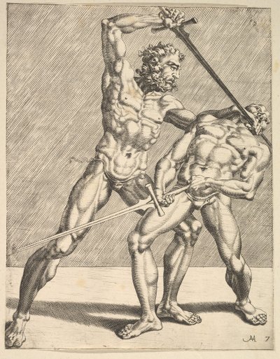 Eskrimcilerden İki Eskrimci, levha 7, 1552 by Dirck Volkertsen Coornhert