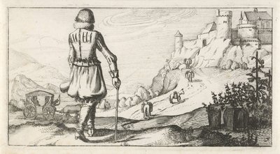 Adam bir dağ manzarası içinde Gambeson Hollandalı kadın ve erkek kostümleri, 1622 (dizi adı) by Dirk Eversen Lons