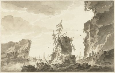 Gemiler ve balıkçılar ile kayalık sahil by Dirk Kuipers