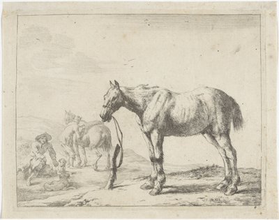 Soldaki bir direğe bağlı at Atlar (dizi adı) by Dirk Stoop