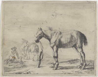 Soldaki bir direğe bağlı at Atlar (dizi adı) by Dirk Stoop