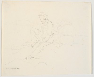 Bir uçurumun üzerinde iki oturan adam by Ditlev Blunck