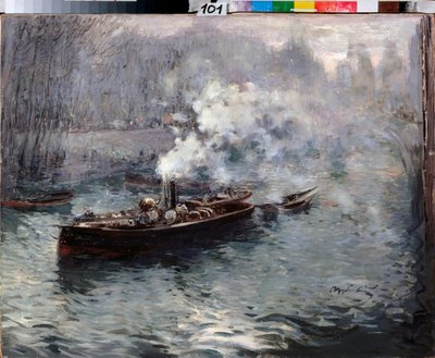 Bir Vapur - Tablo Dmitri Anfimovich Shcherbinovsky (1867-1926), tuval üzerine yağlı boya by Dmitri Anfimovich Shcherbinovsky