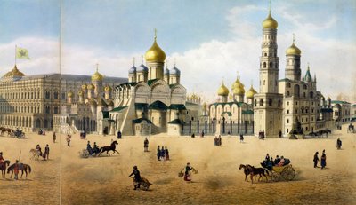 Müjde Katedralleri ve Başmelek, Moskova panoramasından Philippe Benoist 1813-c.1905 ve Aubrun, pub tarafından oyulmuş. Lemercier tarafından 105099 lito detayı by Dmitri Indieitzeff