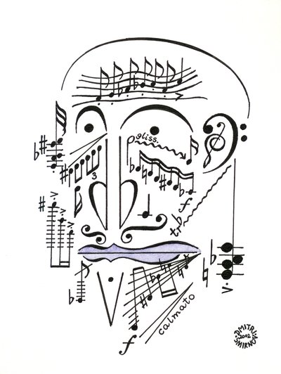 Dr Musicus - müzik notaları kullanılarak çizilmiş bir yüz by Dmitri Smirnov