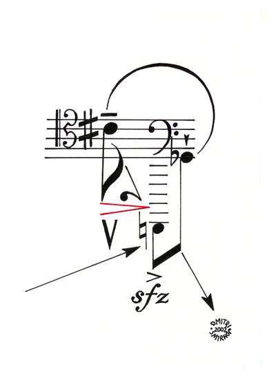 Kahraman - müzik notasyonu kullanılarak çizilmiş yüz by Dmitri Smirnov