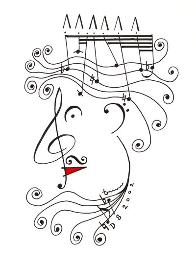 Müziğin Kralı - müzik notaları kullanılarak çizilmiş taç takan bir baş karikatürü by Dmitri Smirnov