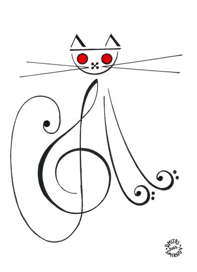 Müzikal kedi - müzik notasyonu kullanılarak çizilmiş bir kedi by Dmitri Smirnov