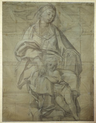 Madonna ve Çocuk (kağıt üzerine siyah tebeşir) by Domenichino