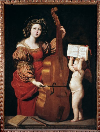 Bir puan tutan bir melek ile Aziz Cecilia (tuval üzerine yağlı boya by Domenichino