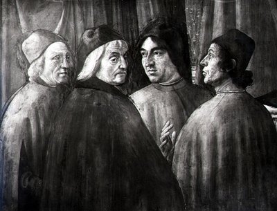 Tapınaktaki Zacharias, erkek grubun detayı by Domenico Ghirlandaio