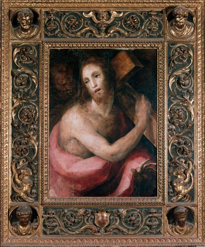 Eşcinsel. İsa çarmıhı taşıyor. Domenico Beccafumi'nin (1486-1551) tablosu, yaklaşık 1540. İçki. Karartma: 75x75cm. Siena (Siena), Metropolitan Opera Müzesi by Domenico Beccafumi