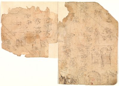 Figürler, kompozisyonlar ve mimari ayarlar için eskizler by Domenico Beccafumi