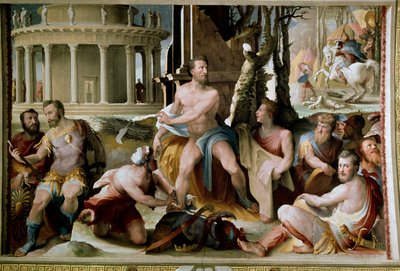 The Sacrifice of Codros, King of Athens In the war against the Dorians, the last legendary king of Athenes Codros (Codrus or Kodros) died after learning from an oracle that victory would come to the people whose leader would be killed. Fresco by Domenico d by Domenico Beccafumi