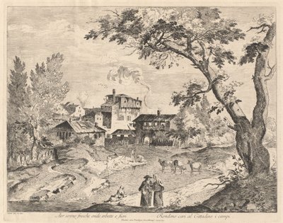 Gezginlerle Nehir Boyunca Rustik Köy by Domenico Bernardo Zilotti
