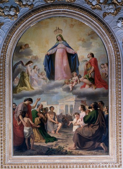 Raccomandati Leydimiz. Bakire (kaldırılmış bir taç ile) Zor durumdaki bir nüfusu korumak (tuval üzerine yağlı boya by Domenico Caldara