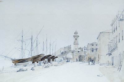 View of Weapons at Taggia, ca 1860, yazan Pasquale Domenico Cambiaso (1811-1894), İtalya Karakalem ve sulu boya. by Domenico Cambiaso