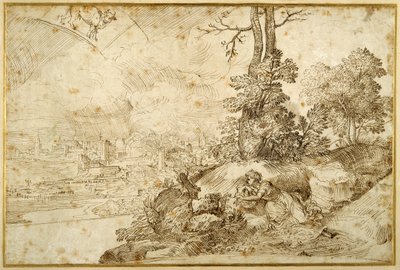 Astroloji ile Manzara (kağıt üzerinde kalem ve kahverengi mürekkep) by Domenico Campagnola
