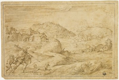 Saint Roch ve Köpekle Seyahat Eden Bir Çocuk ile Nehir Manzarası by Domenico Campagnola