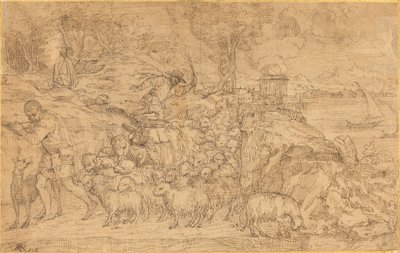 Flüt Çalan ve Sürüsüne Önderlik Eden Çoban by Domenico Campagnola