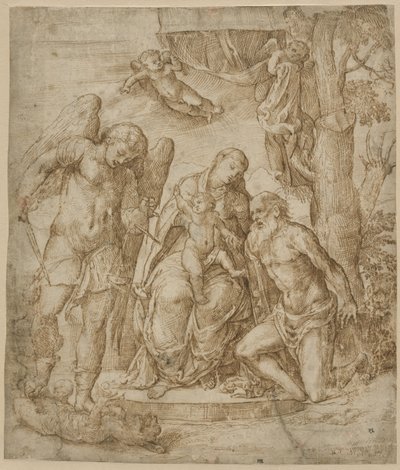Aziz Michael ve Jerome ile Bakire ve Çocuk, c.1520-25 by Domenico Campagnola