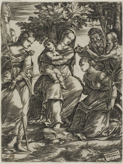 Azizler ile Bakire ve Çocuk by Domenico Campagnola