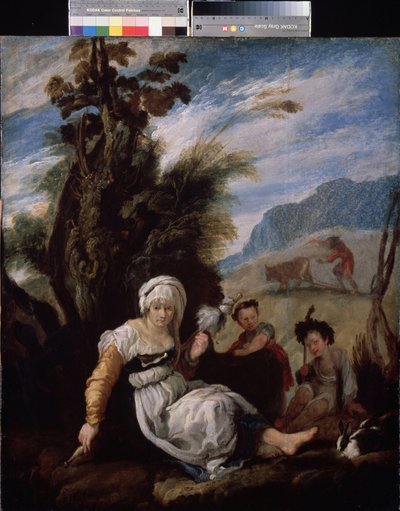 "Adem ve Havva" Tarlada Çalışan Adem ve İki Çocuğu Habil ve Kabil by Domenico Fetti or Feti
