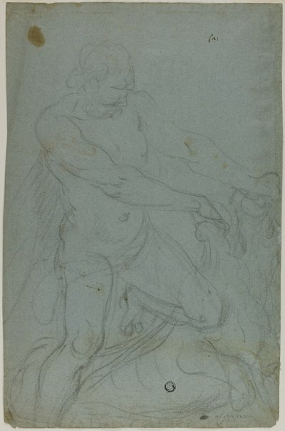 Samson ve Aslan (rekto); Sağ Kol Uzatılmış Meryem Ana (verso) by Domenico Fiasella