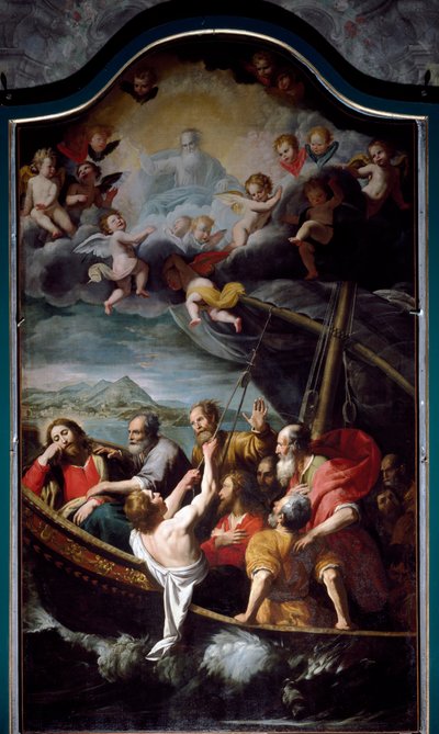 Aziz Nicholas fırtınayı yatıştırır. Domenico Fiasella dit il Sarzana (1589-1669) Sestri Ponente tarafından tablo, Santa Maria dell