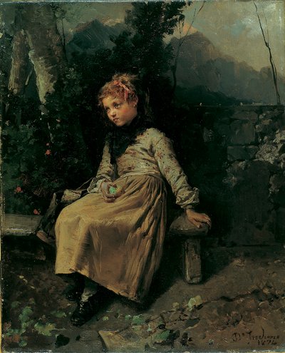 Bahçede oturan küçük kız by Domenico Induno
