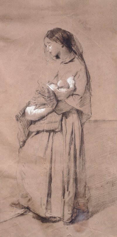 Domenico Induno tarafından terkedilmiş anne, kağıt üzerine kalem by Domenico Induno