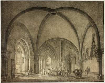 Almanya'daki Unutulmaz Ortaçağ Binaları Koleksiyonundan Mainz Katedrali'ndeki Vaftiz Salonu ve Manastırlar by Domenico Quaglio