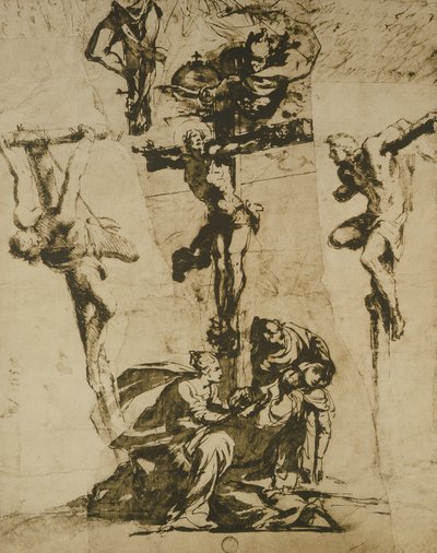 Çarmıha Gerilme ve Baygın Bakire Çalışması by Domenico Robusti Tintoretto