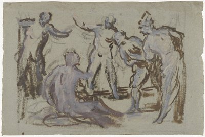 Arkadaşlarıyla çevrili gübre yığınındaki iş by Domenico Tintoretto