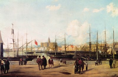 Malaga, İspanya limanının görünümü by Domingo Gallego y Alvarez