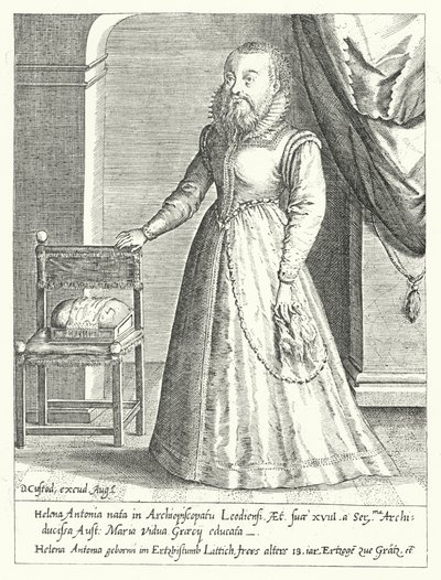 Helena Antonia of Liege, Avusturya Maria'nın sakallı kadın saray cücesi, Kutsal Roma İmparatoriçesi (gravür) by Dominicus or Custodis Custos