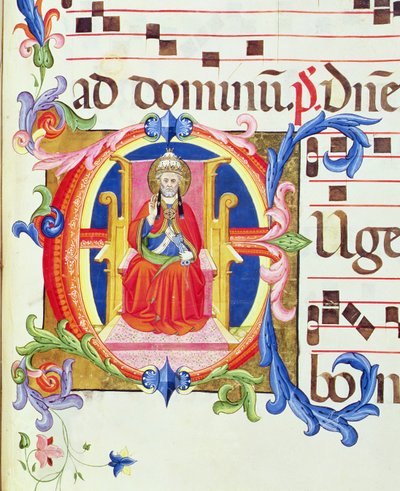 Ms 572 f.125r Santa Maria del Carmine'den gelen bir antifondan Aziz Petrus'u Roma'nın ilk piskoposu olarak betimleyen tarihi ilk 'E' by Don Simone Camaldolese