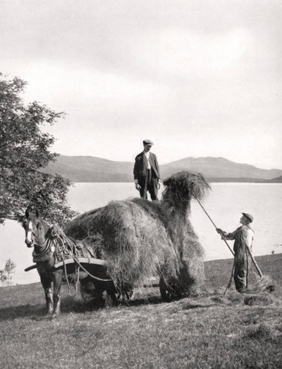 Loch Lomond, İskoçya, 1924-1926 kıyılarında bir vagona saman yükleme. by Donald McLeish