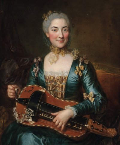 Hurdy-gurdy oynayan bir bayanın portresi by Donat Nonotte
