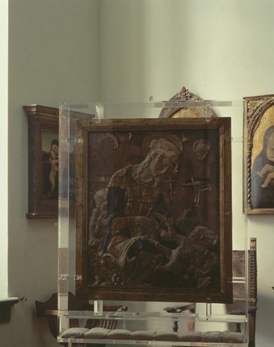 Madonna ve Çocuk (çok renkli alçı, ahşap, deri, cam) by Donatello