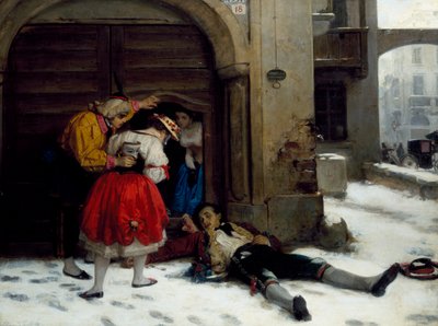 Gece boyu süren bir partiden sonra dönüş, Domenico Scattola (1814-1876) tablosu, tuval üzerine yağlı boya, 75x100 cm by Donenico Scattola